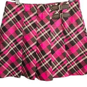 Lady Hagen Pleated Plaid Pink Shimmer Skort with Buckle Accents